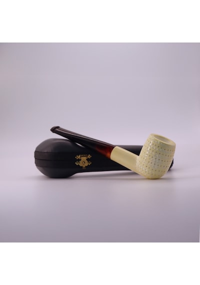 El Oyması Lületaşı Pipo 9mm Filtre Uyumlu Nokta Desenli Blok Meerschaum Klasik Model