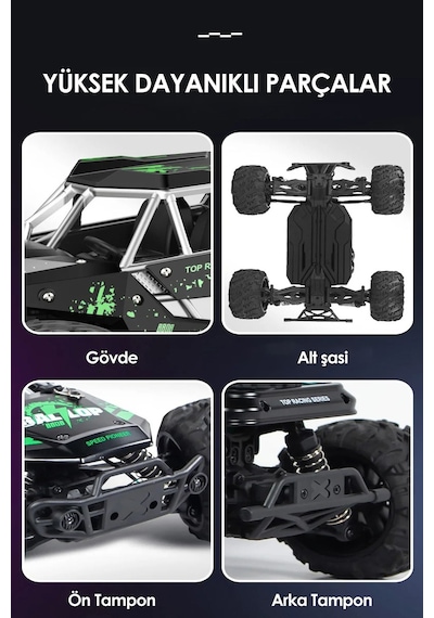 2.4ghz Metal Gövde Led Farlı 4x4 4wd 50km Hız Yapan Uzaktan Kumandalı Rc Araba