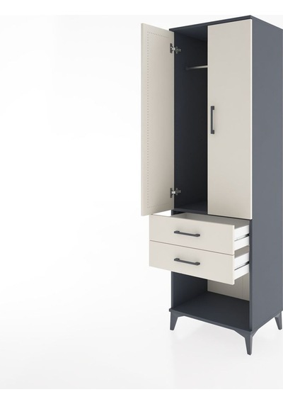 Hyperion Dolap Tek Raflı 2 Çekmeceli Tek Askılı 60x44x195 Antrasit-aytaşı Antrasit