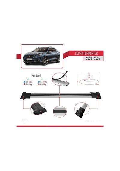 Cupra Formentor 2020 Ve Sonrası İle Uyumlu Fly Model Ara Atkı Tavan Barı Gri 3 Adet Bar