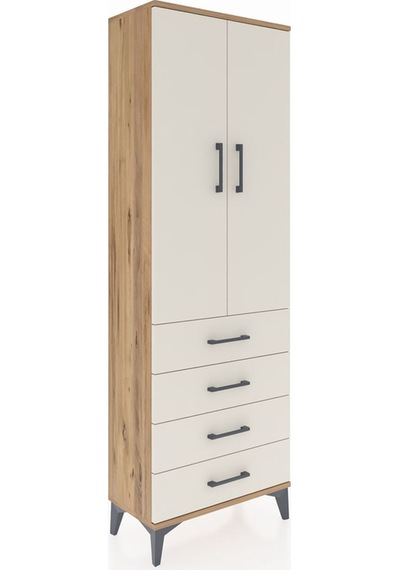 Arges Dolap Tek Raflı 4 Çekmeceli Tek Askılı 60x30x182 Çam-ay... Çam