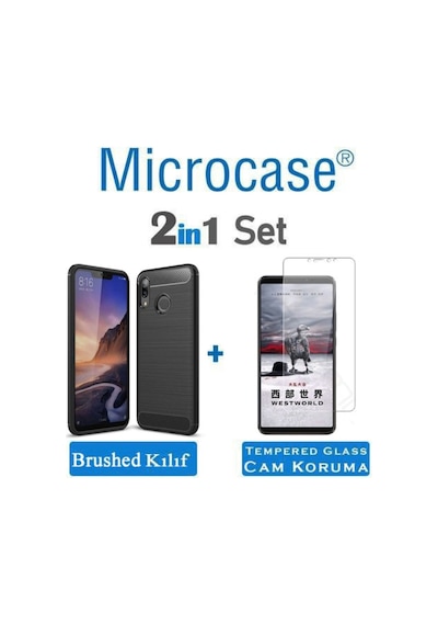 Microcase Xiaomi Mi Max 3 Brushed Carbon Fiber Silikon Kilif+Cam 281156992 - Seçenek / Cam Koruma-Cam Istiyorum
