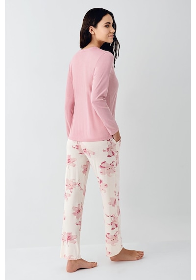 Pierre Cardin Paris Kadın Gül Desenli Modal Pamuklu Düğmeli Uzun Kollu Pijama Takım Gül