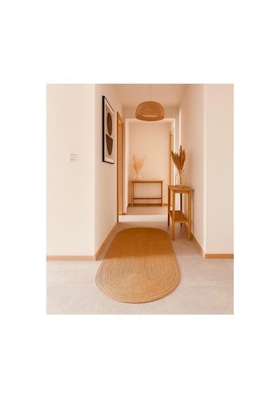 Jüt Hasır El Örgüsü Halı Kilim Yıkanabilir Çift Taraflı Oval Jüt Jüt