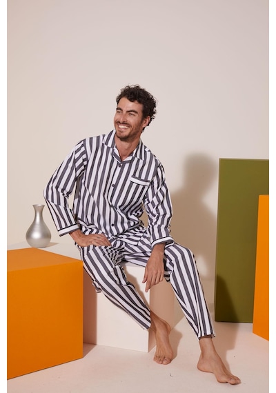 4007 Erkek Apaj Yaka Önden Düğmeli Gaffur Pijama Takım 001
