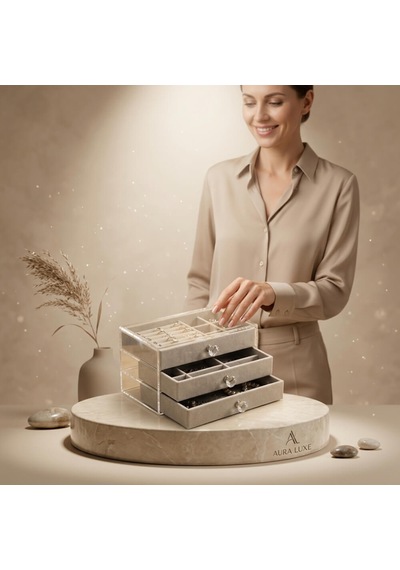 Piev House By House Üç Katlı Çekmeceli Takı Kozmetik Organizer Bej