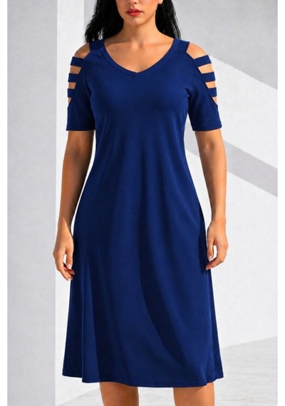 Butik İstanbul Kadın Kısa Kollu V Yakalı Omuzlardan Şerit Detaylı Viskon Midi Elbise Lacivert Butik İstanbul Kadın Kısa Kollu V Yakalı Omuzlardan Şerit Detaylı Viskon Midi Elbise Lacivert