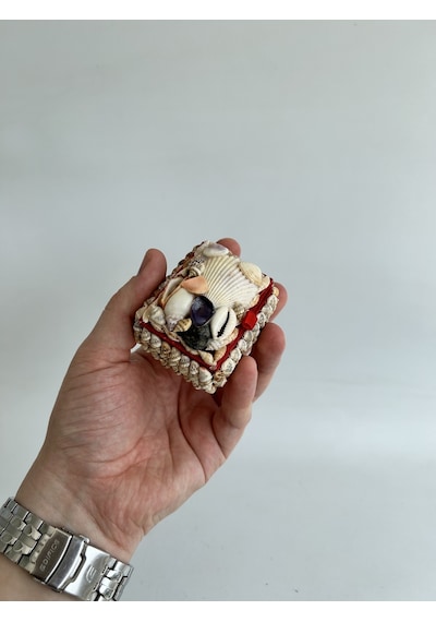 Deniz Kabuğu Kaplamalı Kutu 7x5x4cm - Mücevher Takı Kutusu