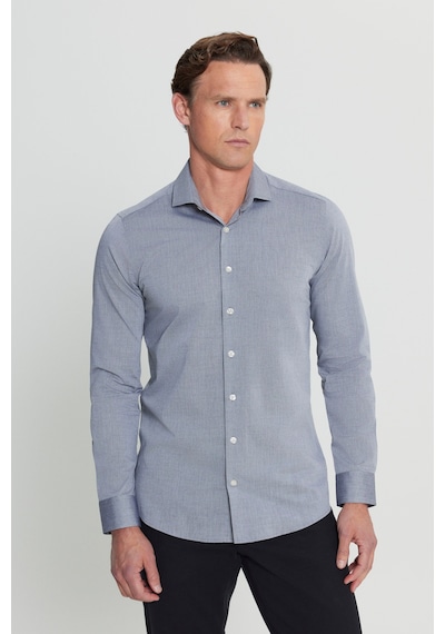 AC&Co / Altınyıldız Classics Erkek Sıyah Flamlı Slim Fit Dar Kesim Düğmeli Yaka Gömlek Siyah