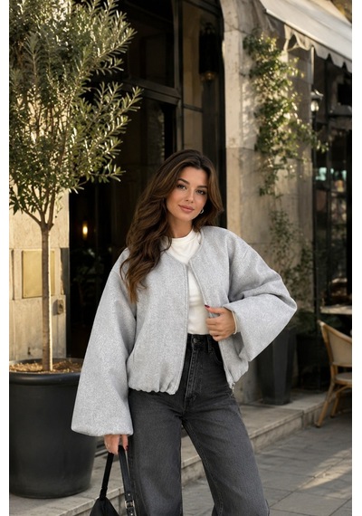 Unika Boutique Kadın Kaşe Kumaş Bomber Ceket Gri