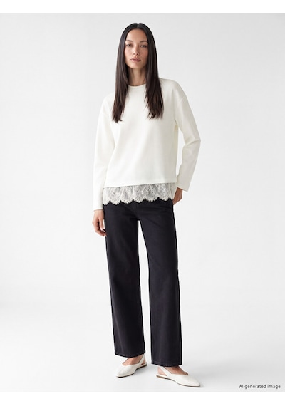 Lcw Comfort Beyaz Dantel Detaylı Soft Touch Kadın Sweatshirt