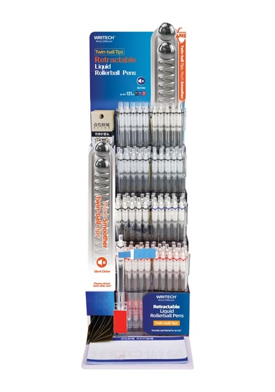 Wrıtech W-927 Basmalı Roller 0,5mm Kalem Mavi-siyah-kırmızı - 120'li Stand Ahşap