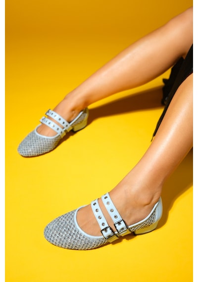 Luvishoes Luvi Shoes Lapıs Bebe Mavi Hasır Kadın Kısa Topuklu Ayakkabı Bebek Mavisi