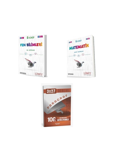 2027 Limit 8. Sınıf Fen Bilimleri El Kitabı + Matematik Soru + Anla Kazan Paragraf Deneme 3'lü Set