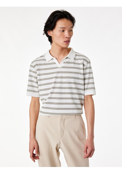 Koton Regular Fit Kısa Kollu Çizgili Polo Yaka Tişört Haki Çizgili 6sam10073mk