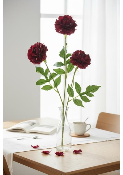 Yapay Çiçek Kasımpatı Bordo Uzun Dal 3 Çiçekli 77cm Kırmızı