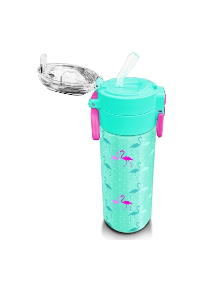 Coral High Kids Su Yeşili Neon Pembe Flamingo Desenli Pipetli Ve Direkt İçim Çelik Termos 500 Ml 31904 Su Yeşili - Pembe