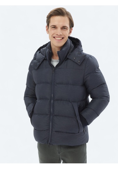 Kip Lacivert Regular Fit Kapüşonlu Dokuma Mont