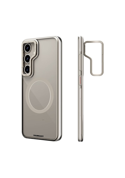 Galaxy Uyumlu S24 Plus Kılıf Magsafe Şarj Özellikli Sararma Önleyici Youngkit Crystal Grid Kapak Gold
