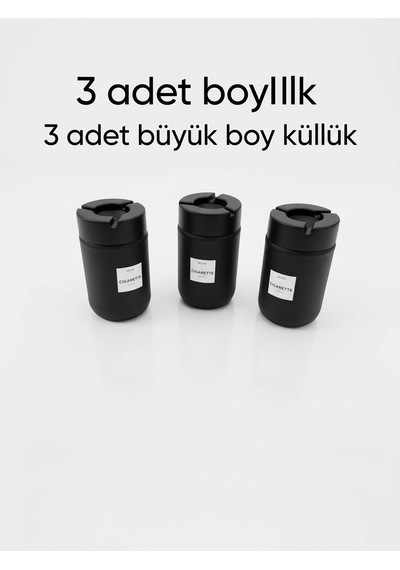 Qlux 3 Adet Cam Modern Siyah Kokusuz Kapaklı Küllük - 15 Cm Silindir 660cc Masaüstü Kül Tablası