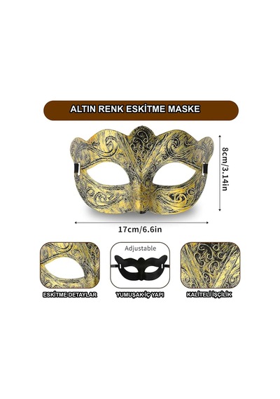 Altın Renk Eskitme Maskeli Balo Maskesi Venedik Tarzı Parti Maskesi Diğer