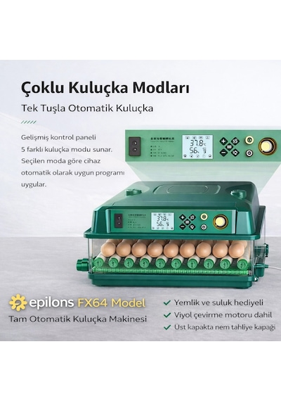 Fx64 Model Tam Otomatik Kuluçka Makinesi Yeni Nesil Havalandırmalı Sulu Sistem