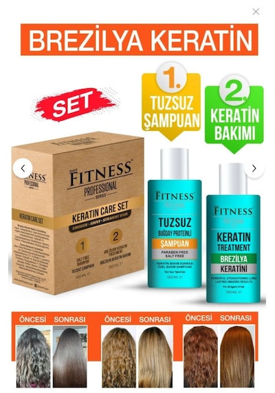 Fitness Professional Kalıcı Saç Düzleştirici Botox Brezilya Fönü Keratin Bakımı & Tuzsuz Şampuan Evde Kullanım Seti Dalgalı