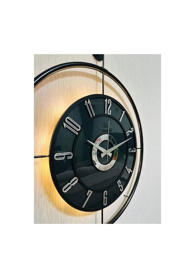 Pey Aksesuar Metal Camlı Duvar Saati 60x80 Cm Büyük Boy Işıklı Gerçek Cam Siyah-füme-siyah-gümüş M61-siyah-füme-siyah-gümüş