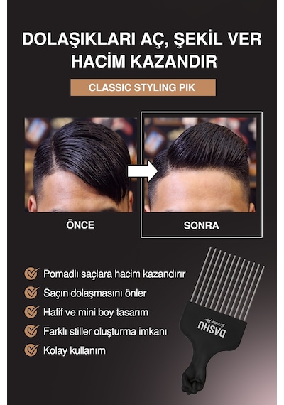 Hacim Kazandıran Geniş Aralıklı Metal Dişli Saç Şekillendirme Tarağı Dashu Classic Styling Pik