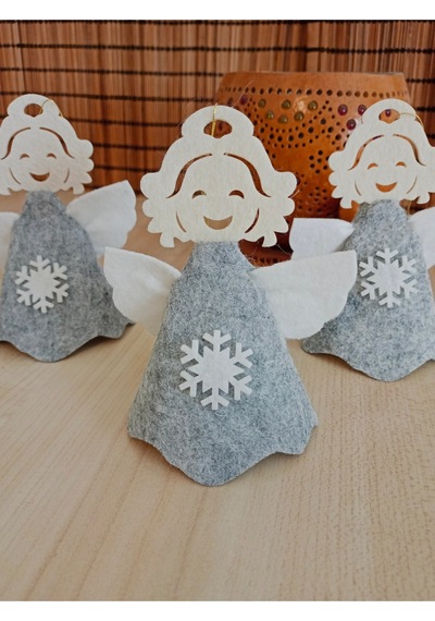 Gri Keçe Yılbaşı Melek Süsü 3lü Set - Montessori Kendin Yap Seti