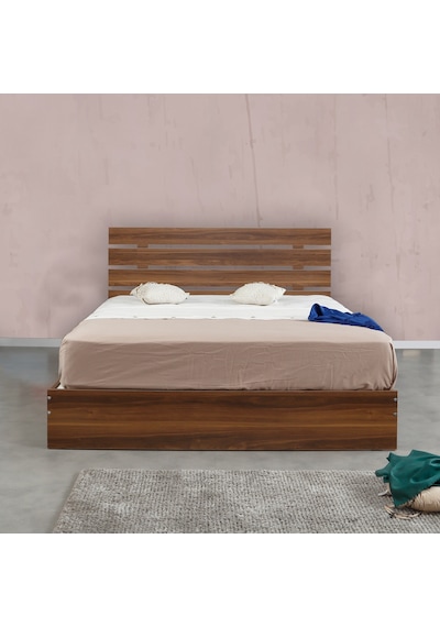 Pasifichome Huga Çift Kişilik Ahşap Karyola Ceviz 150 Cm / Başlıklı Karyola