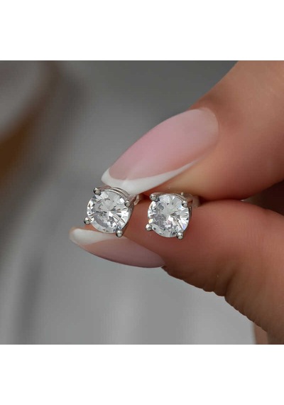 Kenpazar Gümüş 4 Mm Beyaz Zirkon Tek Taş Kadın Küpe