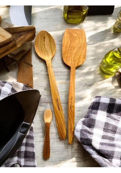 Ayrex F&s Woodart Zeytin Ağacı 2 Li Set Ahşap Spatula Tahta Tencere Kaşığı 29 Cm