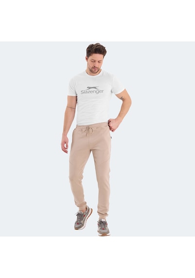 Slazenger VENOM Erkek Fermuar Cepli Dar Paça Bej Eşofman Altı