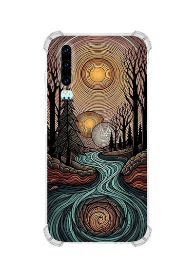 Printify Huawei P30 İle Uyumlu Simya Serisi Girdaplar Tasarımlı Uv Baskılı Köşe Korumalı Antişok Kılıf Şeffaf
