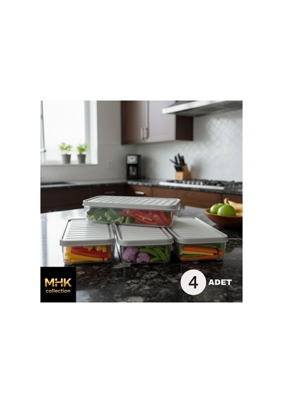 Orta Boy Gri Kapaklı Saklama Kabı 1 Lt Gri 4 Adet