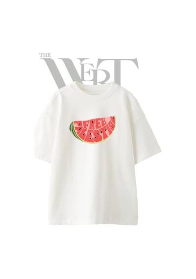 Thewert Palestine Watermelon Tasarım Baskılı Ünisex Beyaz Oversize T-shirt