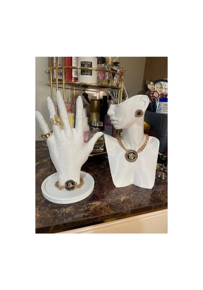 21cm Dekoratif Takı Organizer Mankeni Standı Set Şık Makyaj Mücevher Kolye Sergi Yüzük Manken Beyaz 20cm Set