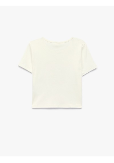 Koton Kısa Kollu Slim Fit Bisiklet Yaka Pamuklu Crop Baskılı Tişört Ekru 6skg10480ak Koton Kısa Kollu Slim Fit Bisiklet Yaka Pamuklu Crop Baskılı Tişört Ekru 6skg10480ak