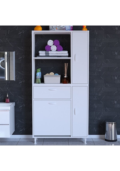 Mutfak Dolabı Sepetli Kirli Camasır Dolabı Banyo Dolabı 5 Raflı Cok Amaclı Dolap Beyaz