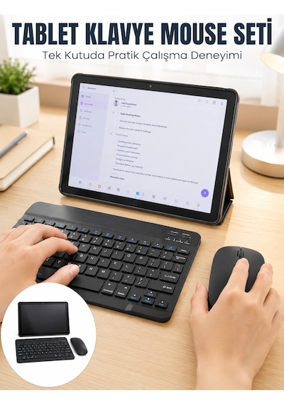Mey İthalat Sım Kartlı Android Tablet Bluetooth Klavye Kablosuz Mouse Geniş Ekran Ve Taşınabilir Kullanım Seti