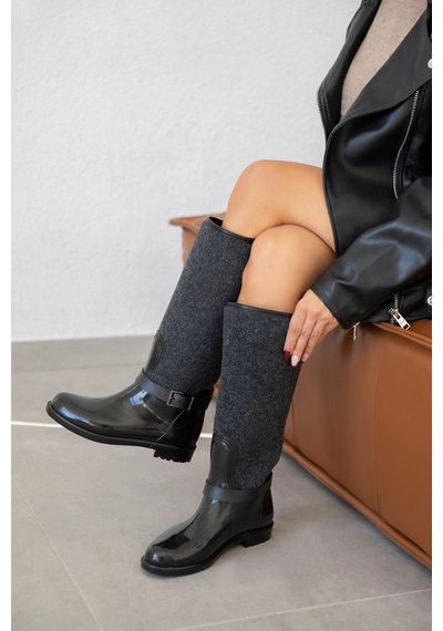 Wolk Shoes Berlin Kadın Kemer Detaylı Yağmur Çizmesi - Siyah - 661823304 siyah