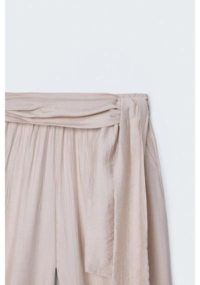 Sateen Kuşaklı Pantolon - Taş-137700