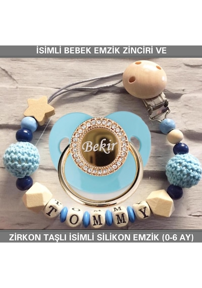 Sahi Aksesuar İsimli Bebek Emzik Zinciri ve İsimli Bebek Silikon Emzik BEZYI288 Beyaz - Pembe