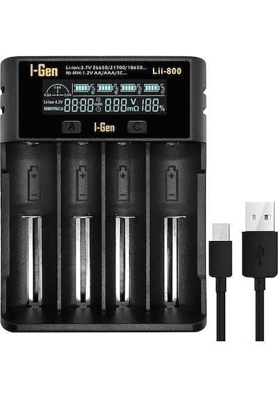 I-gen G428 4'lü 18650 Li-ıon Akıllı Pil Şarj Aleti + 4 Adet 18650 2000mah 3c 3.7v 7.4 Wh Li-ıon Pil Seti