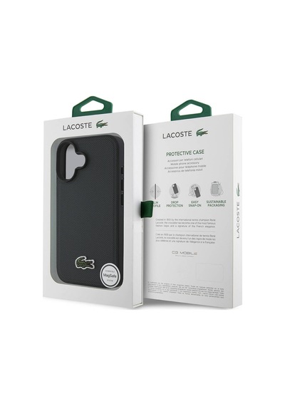 Apple iPhone 16 Uyumlu Kılıf Lacoste Lisanslı Pu Pike Desen Arka İkonik Timsah Dokuma Logolu Koyu Yeşil