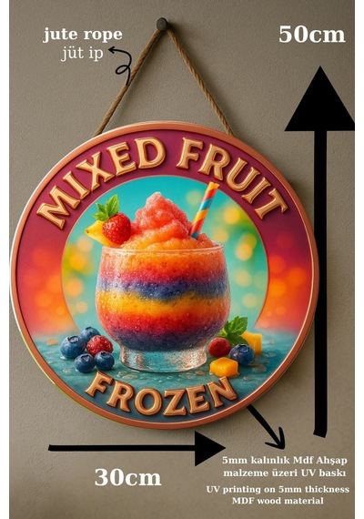 Mixed Fruit Frozen Meyveli Kapı Süsü Tablosu, Renkli Dekoratif Duvar Aksesuarı, Cafe Büfe Dekoru