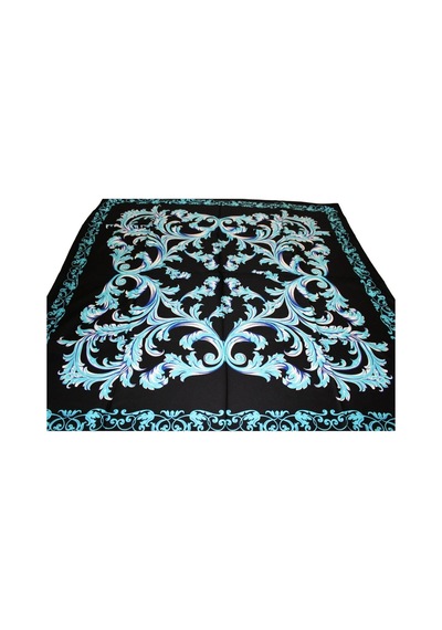 Tikitonki Etnik Çiçek Desenli Siyah Saten Eşarp - 90x90 Siyah Siyah