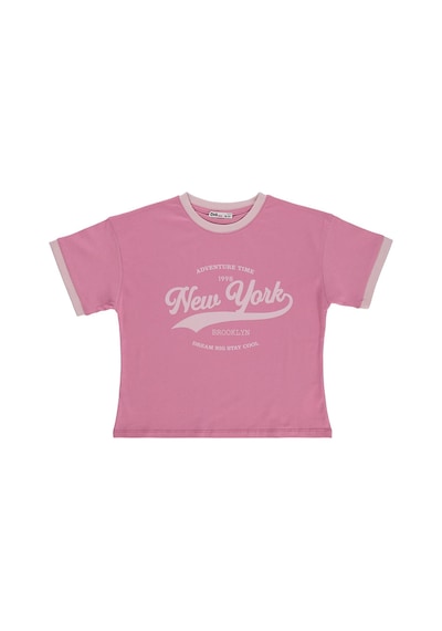 Civil Girls New York Baskılı 10-13 Yaş Tişört - Pembe Gul Kurusu