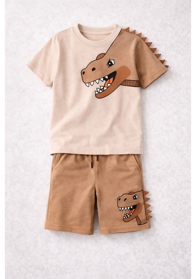 Beka Kids Erkek Çocuk Kısa Kollu Dinazor Baskılı Ve Keçeli Şort Ve Tişört Alt-üst İkili Takım Kahverengi Beka Kids Erkek Çocuk Kısa Kollu Dinazor Baskılı Ve Keçeli Şort Ve Tişört Alt-üst İkili Takım Kahverengi